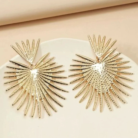 Gold Sunburst Boho Large Statement Earrings - Picture 2 of 9